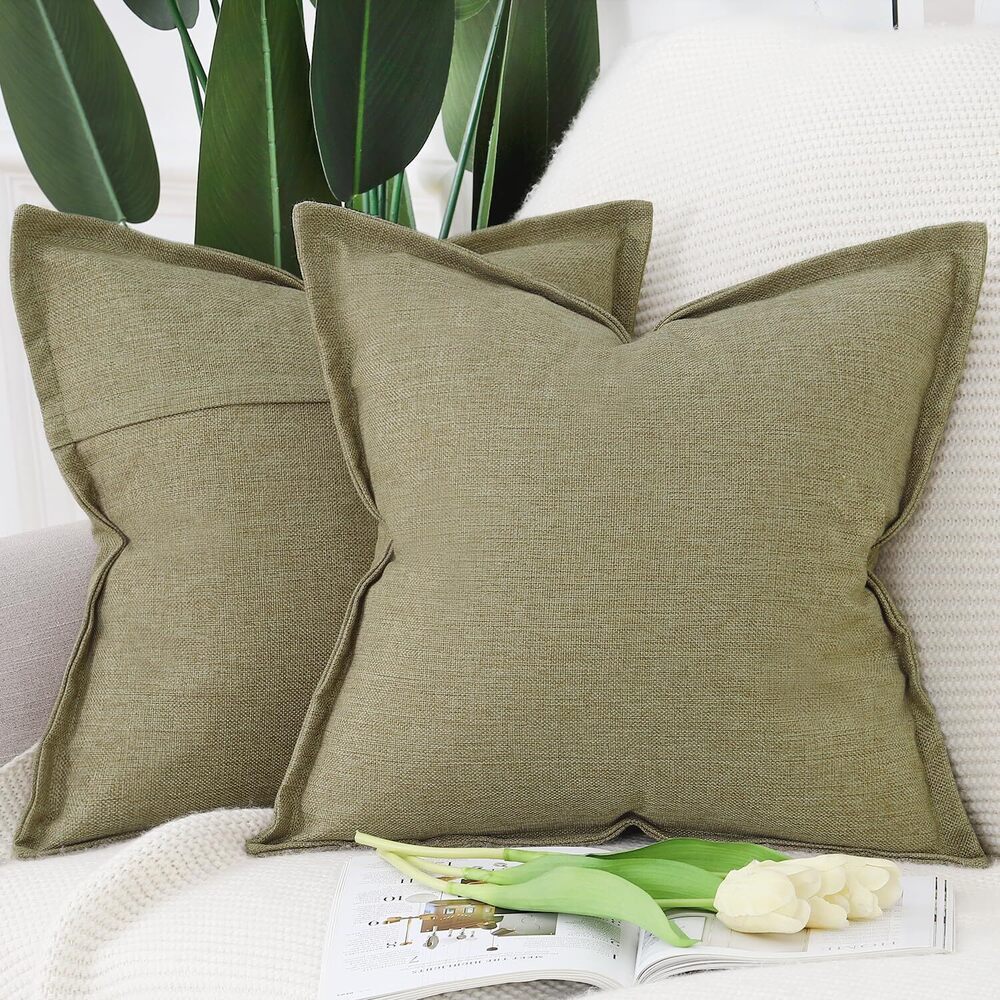 3199 Set of 2 Linen Throw Pillow Covers with Broad Edge Soft Boho